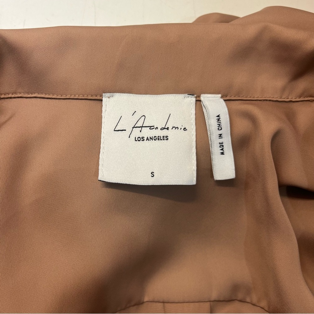 L’Academie Cadet Blazer Buttoned Long Sleeve Mini Dress in Brown Satin, size S - Picture 11 of 15